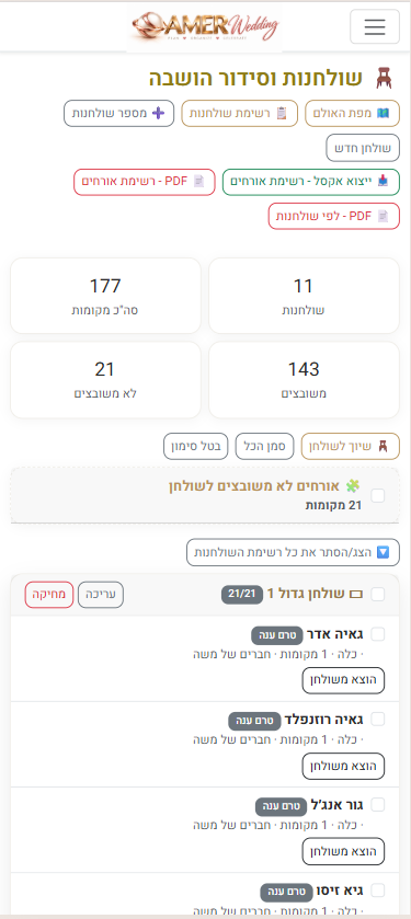 מפת אולם וסידור הושבה AMER Wedding